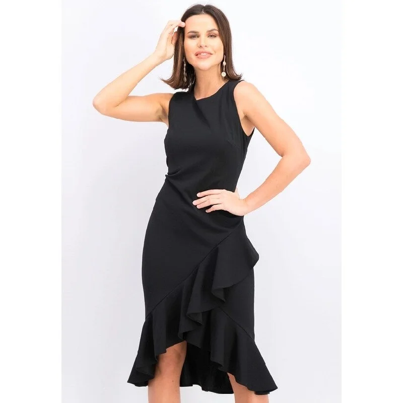 Relaxed Chic Calvin Klein Women's Sleeveless Ruffled Wrap-Hem Dress Black Size 2
