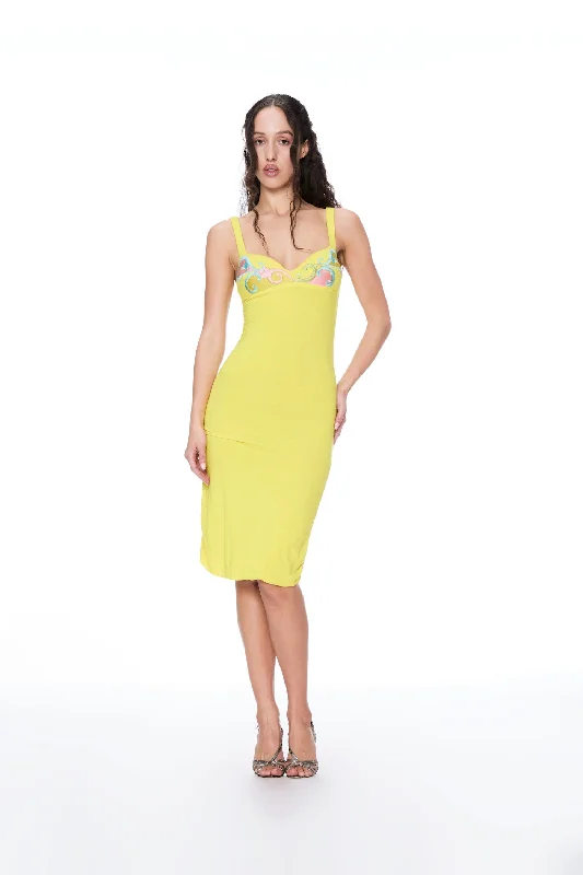 Multifunctional Style LA PERLA YELLOW MIDI DRESS