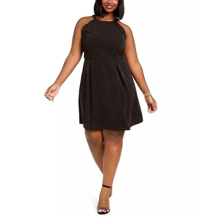 Comfy Dress Monteau Women's Trendy Plus Size Glitter Halter Dress Charcoal Size 2X