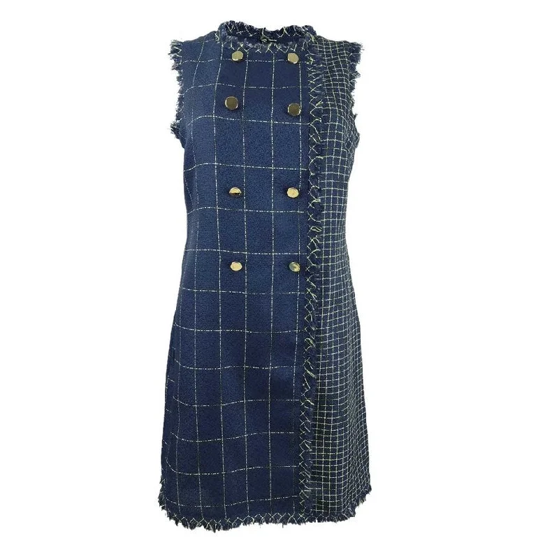 Versatile Items Julia Jordan Women's Mixed-Plaid Sheath Dress (6, Navy/Gold)