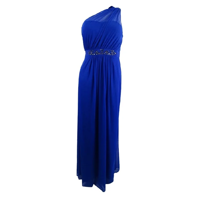 High Street Design Adrianna Papell Women's Embellished One-Shoulder Gown (4, Royal)