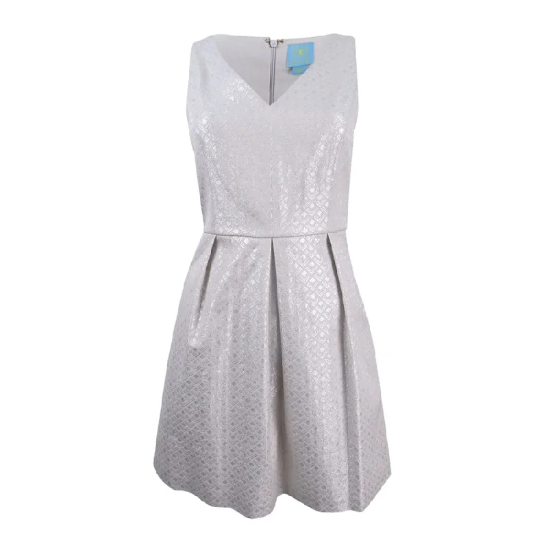 Breathable Comfort CeCe Women's Metallic Jacquard Fit & Flare Dress