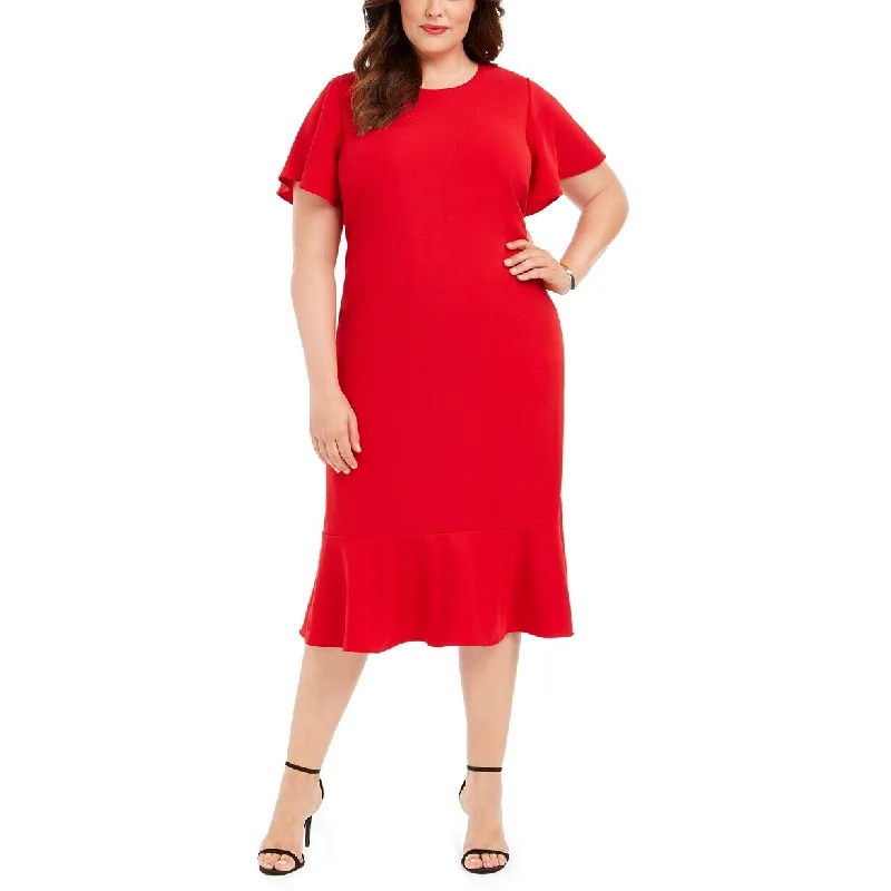 Timeless Comfort Calvin Klein Women's Plus Size Flounce-Hem Sheath Dress Red Size Small Timeless Comfort Calvin Klein Women's Plus Size Flounce-Hem Sheath Dress Red Size Small