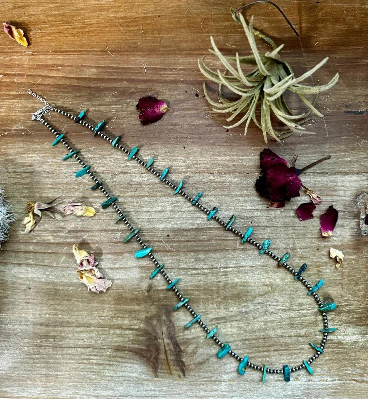 Warm Atmosphere 24 inch sterling silver pearls necklace with turquoise