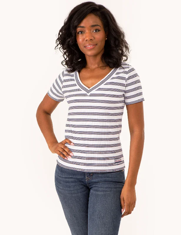 Cozy Vibes V-NECK RIBBED STRIPED TOP