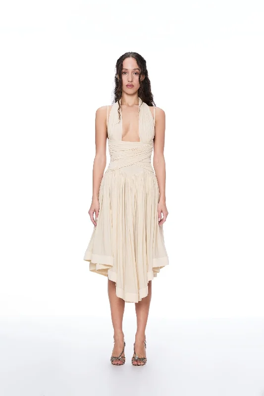 Refreshing Design PLEIN SUD BY GALLIANO CREAM HALTER MIDI DRESS