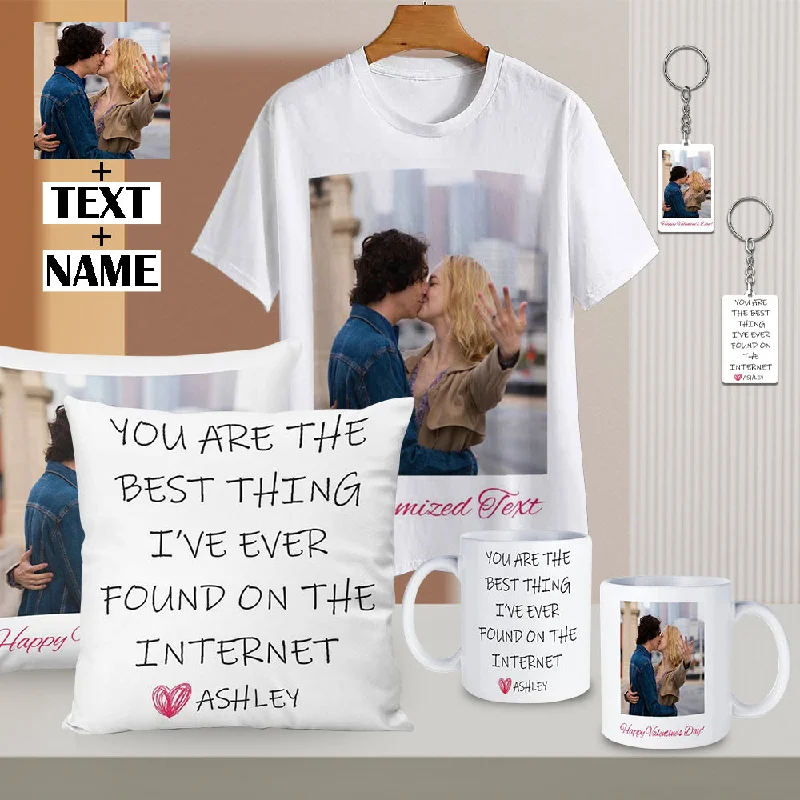 College Style Custom Photo&Text Valentines Day Gifts T-Shirts Mug Pillow Case Acrylic Keychain Set of 4 College Style Custom Photo&Text Valentines Day Gifts T-Shirts Mug Pillow Case Acrylic Keychain Set of 4