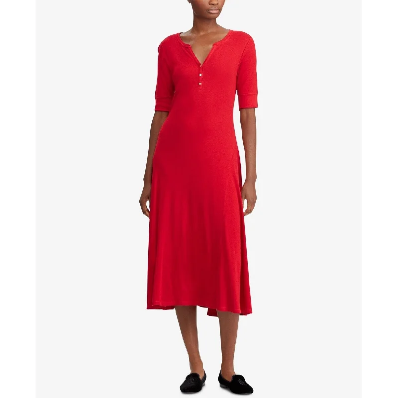 All-Day Comfort Lauren Ralph Lauren Women's Waffle-Knit Cotton Midi Dress Red Size Medium All-Day Comfort Lauren Ralph Lauren Women's Waffle-Knit Cotton Midi Dress Red Size Medium