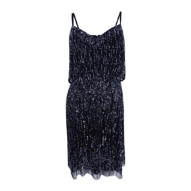 Luxury Temperament Adrianna Papell Women's Spaghetti Strap Embellished Cocktail Dress