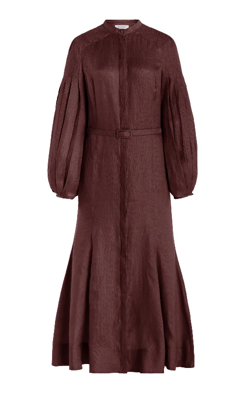New Autumn And Winter Styles Lydia Maxi Dress with Slip in Deep Bordeaux Linen
