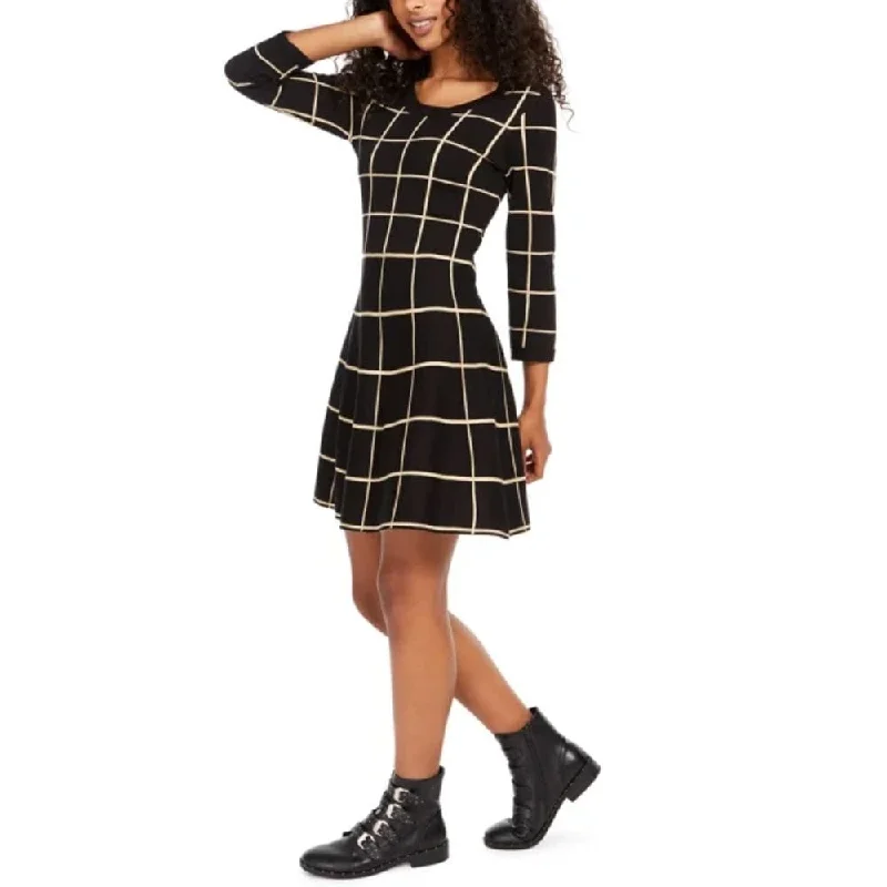 Comfortable Jeans Sequin Hearts Juniors' Grid-Pattern Skater Dress Brown Size Xx Small Comfortable Jeans Sequin Hearts Juniors' Grid-Pattern Skater Dress Brown Size Xx Small