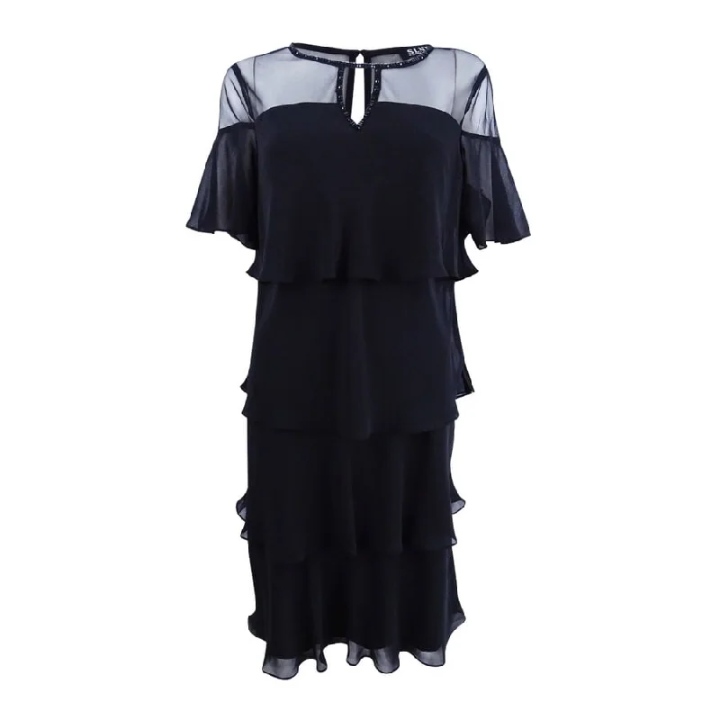 Comfy Chic SL Fashions Women's Embellished Tiered Chiffon Dress