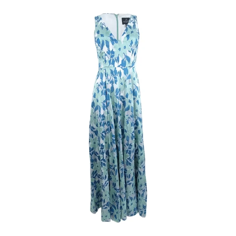 British Fashion Adrianna Papell Women's Floral-Print A-Line Gown (4, Aqua Multi)