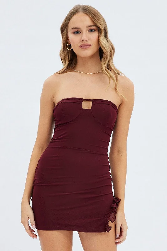 Retro Prints Red Mini Dress Sleeveless Sweetheart Keyhole Mesh