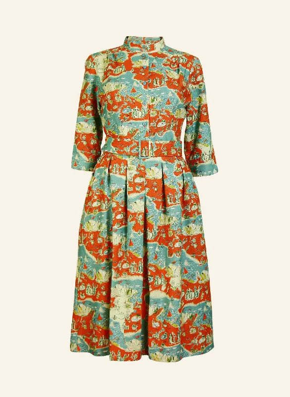 Classic Cynthia Dress - Mandarin Treasure Map