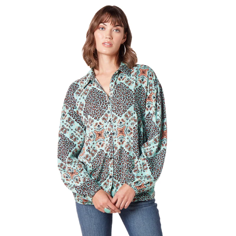 Exquisite Craftsmanship Women's Wrangler Retro Western Vintage Green Top