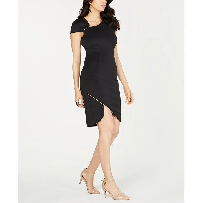 Soft Fashion Thalia Sodi Women's Asymmetrical Zipper-Trim Dress Black Size Medium