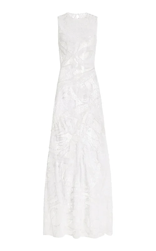 Dynamic Fashion Tati Crochet Maxi Dress in White Cotton
