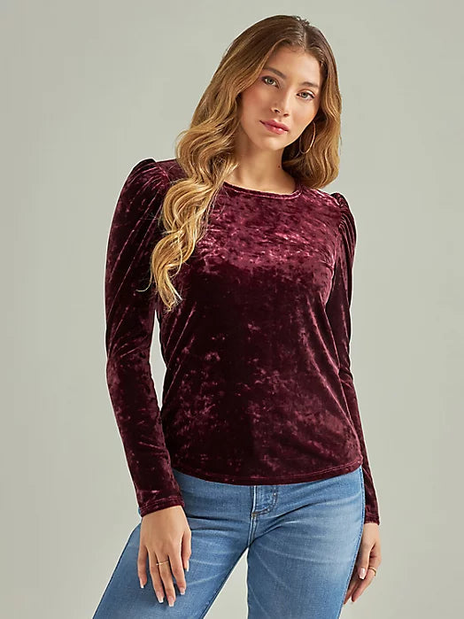 Cozy Outfit WRANGLER RETRO PORT ROYALE CUTOUT BACK PUFF SHOULDER TOP