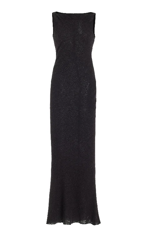 Urban Comfort Seren Maxi Dress in Black Silk Cashgora Boucle Gauze