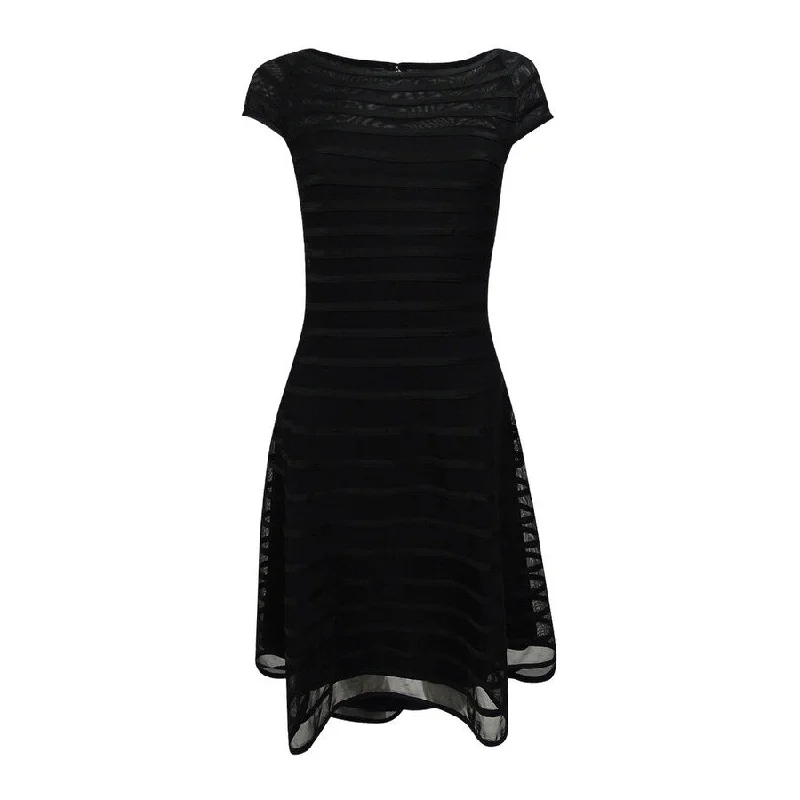 Stylish Ease Betsy & Adam Women's Cap-Sleeve Striped Fit & Flare Dress
