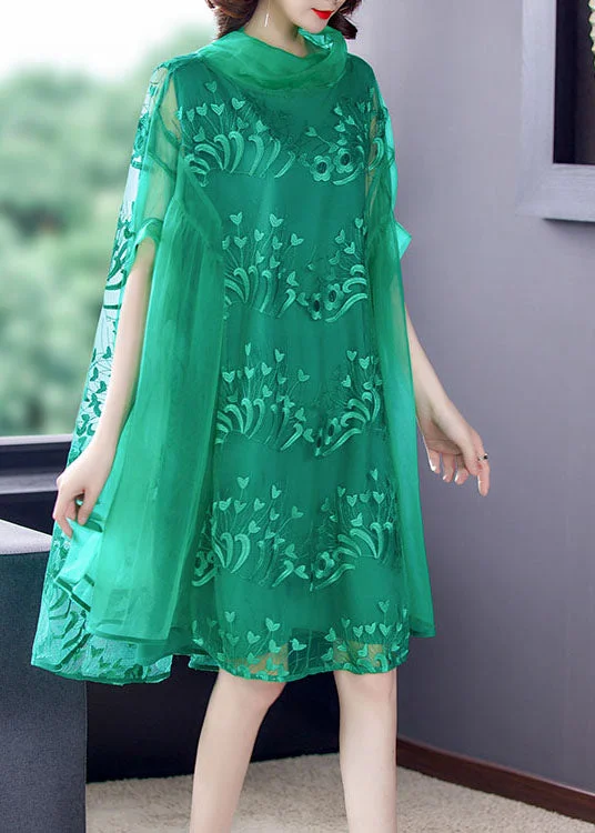 Breezy Style Style Green Embroidered Tulle Vacation Dresses Spring