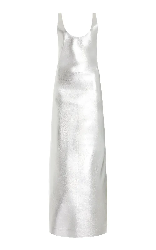 Quality Tailoring Ellson Maxi Dress in Silver Metallic Nappa Leather