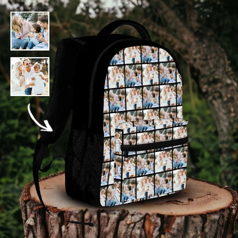Must-have For Autumn And Winter Custom Photo Collage Printed Black Backpack Make Your Own Fun Design Casual Backpack Must-have For Autumn And Winter Custom Photo Collage Printed Black Backpack Make Your Own Fun Design Casual Backpack