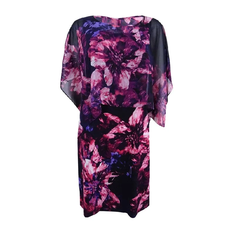 Fashionable In The Times SL Fashions Women's Floral-Print Cape-Overlay Dress