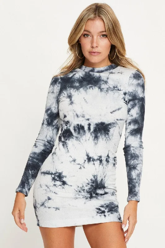 Casual Street Multi Low Back Tie Dye Bodycon Mini Dress