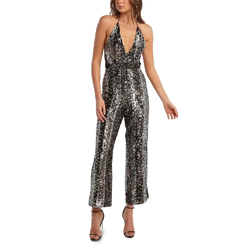 Timeless Style Bardot Women's Halter Disco Sequin Jumpsuit Med Gray Size Extra Large - X-Large Timeless Style Bardot Women's Halter Disco Sequin Jumpsuit Med Gray Size Extra Large - X-Large