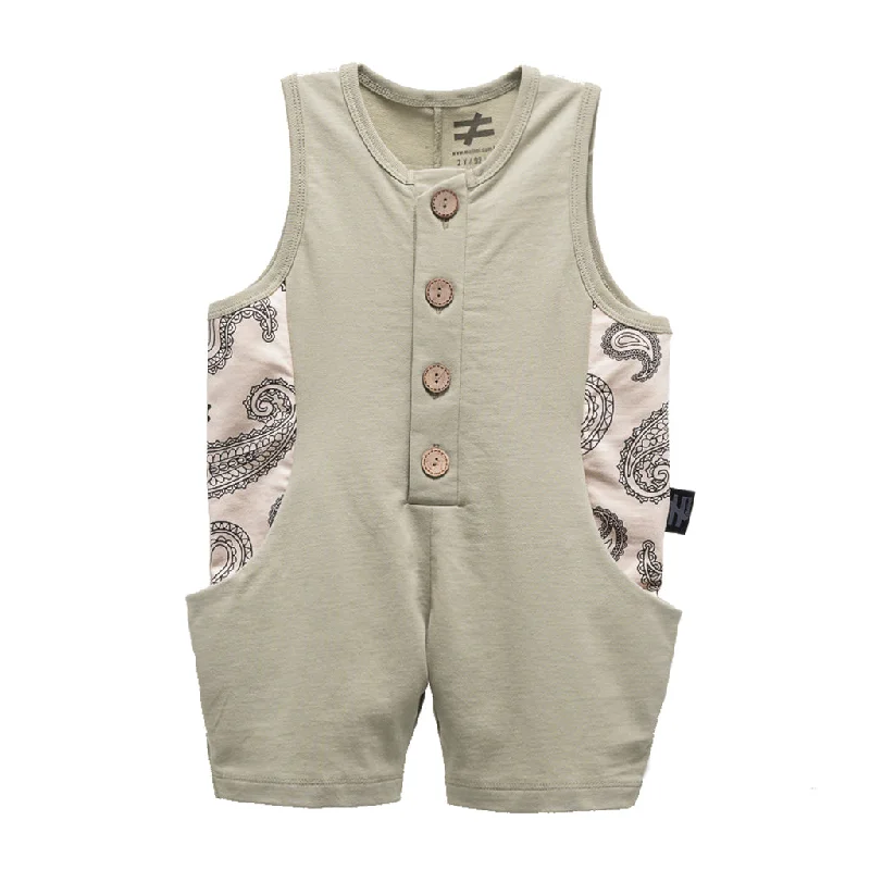 Casual And Comfortable Khaki Paisley Trim Romper