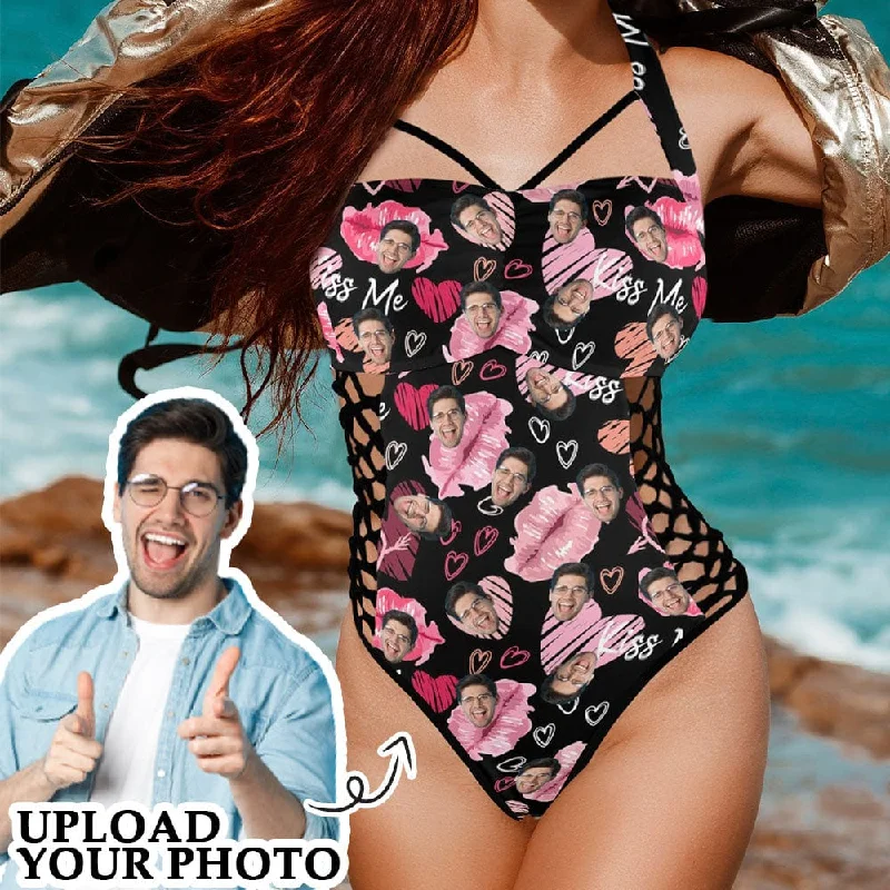 French Style Custom Face Lips Women's Sexy One Pieces Swimsuit Lace Up Side Halter Back Tie Swimsuit Face Bathing Suit French Style Custom Face Lips Women's Sexy One Pieces Swimsuit Lace Up Side Halter Back Tie Swimsuit Face Bathing Suit