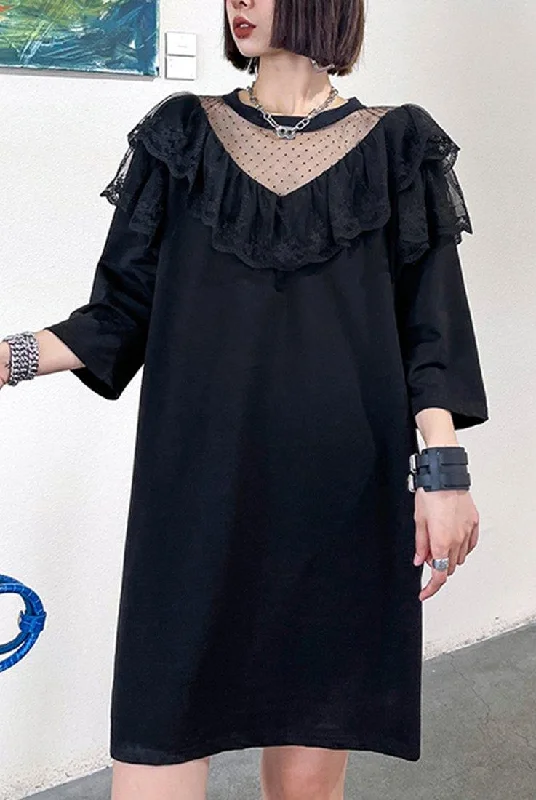 Noble And Elegant Unique Black Patchwork Lace Cotton Summer Maxi Dresses