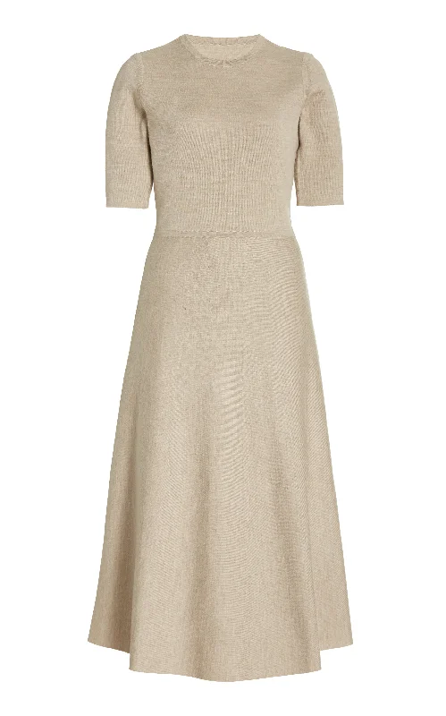 Exquisite Tailoring Seymore Knit Midi Dress in Oatmeal Merino Wool Cashmere