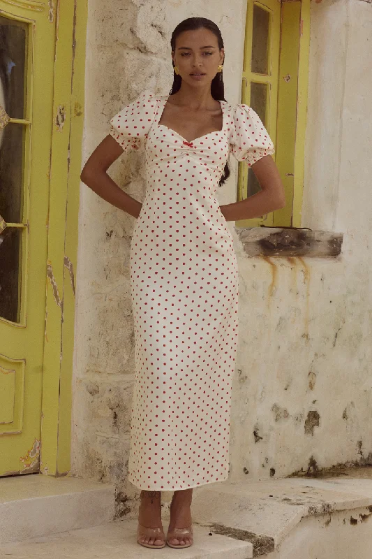 Simple Solid Color SARELA MIDI DRESS - WHITE/RED