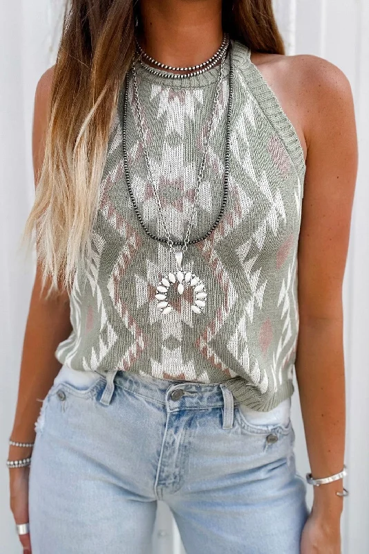 High-end Wear Western Tribal Aztec Pattern Knit Tank Top