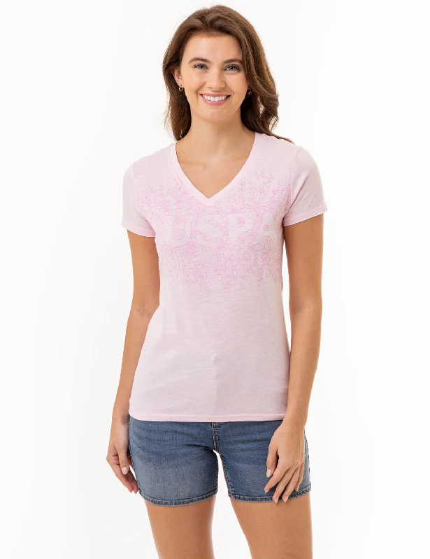 Trendy Wear TONAL FLORAL V-NECK T-SHIRT