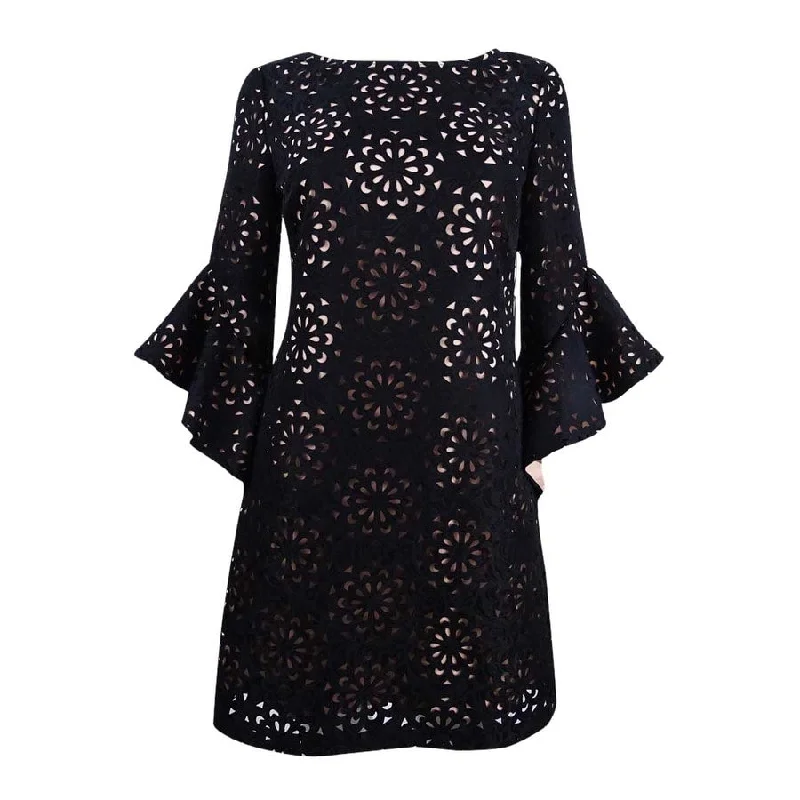 Timeless Comfort JAX Women's Laser-Cut Jacquard Bell-Sleeve Dress