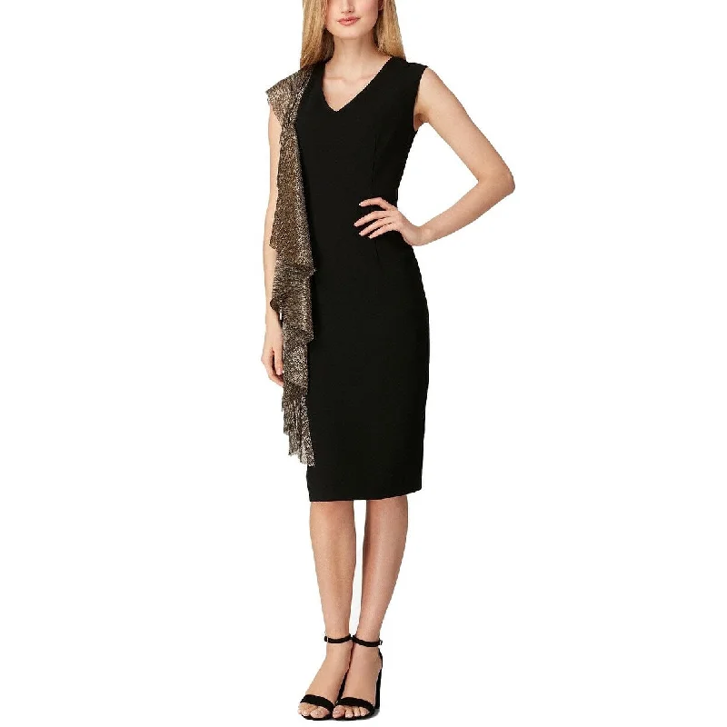 Layered Comfort Tahari Arthur S. Levine Women's Metallic-Ruffle Sheath Dress Black Size 14 - 14"
