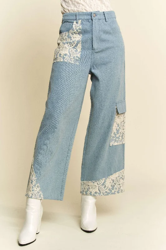 Cozy Dress Lace Applique Wide Leg Jeans