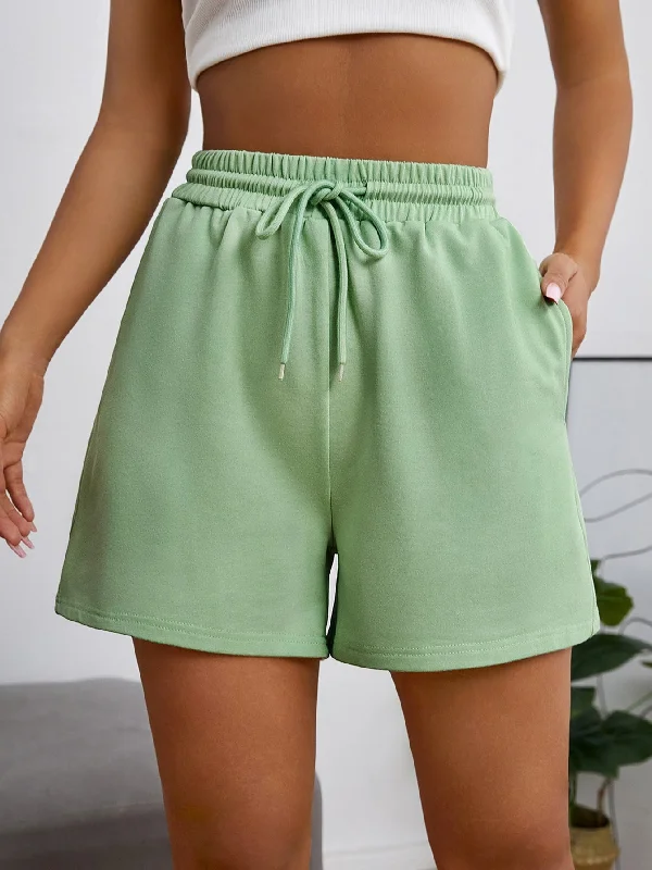 Fashionable Prints Sporty Plain Pocket Natural Women Shorts
