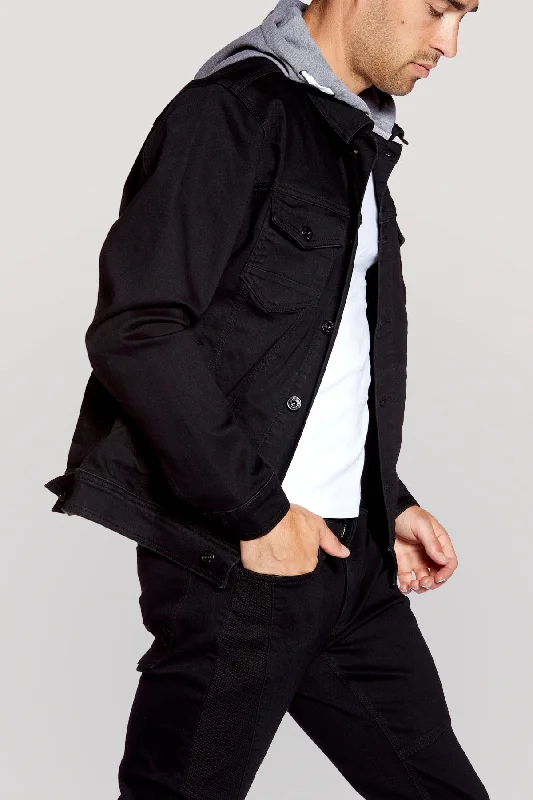 Luxe Comfort Men's Denim Jacket With Built-In Hood - Black