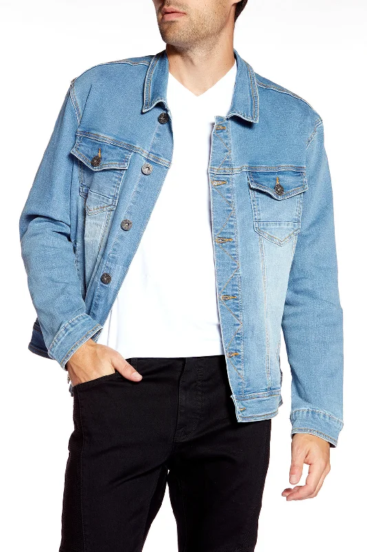 Breezy Style Slim Fit Classic Trucker Jean Jacket - Medium Blue Wash