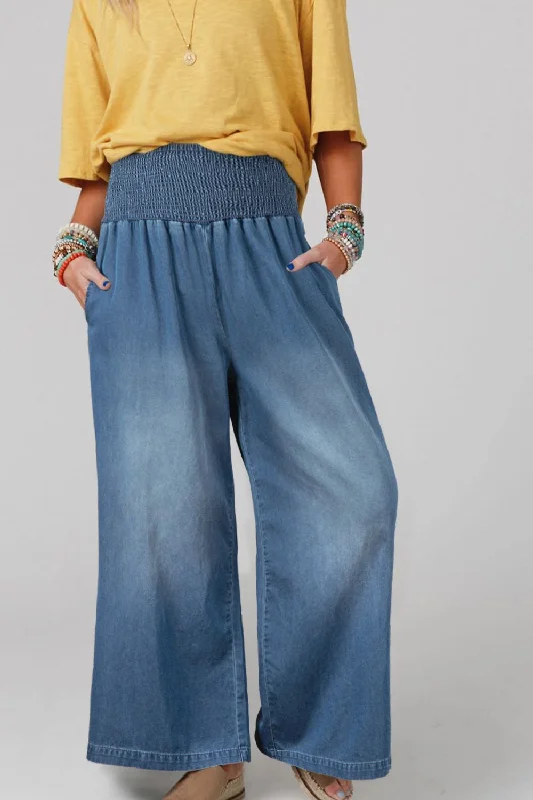 Weekend Style Smocked Wide Leg Jeans