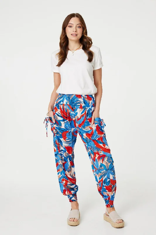 Simple Style Tropical Leaf Print Harem Pants