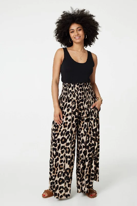 Exquisite Design Animal Print High Waist Wide Leg Trousers