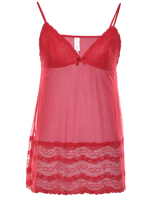 Chic Relaxation Sheer Red Lace Camisole - XS