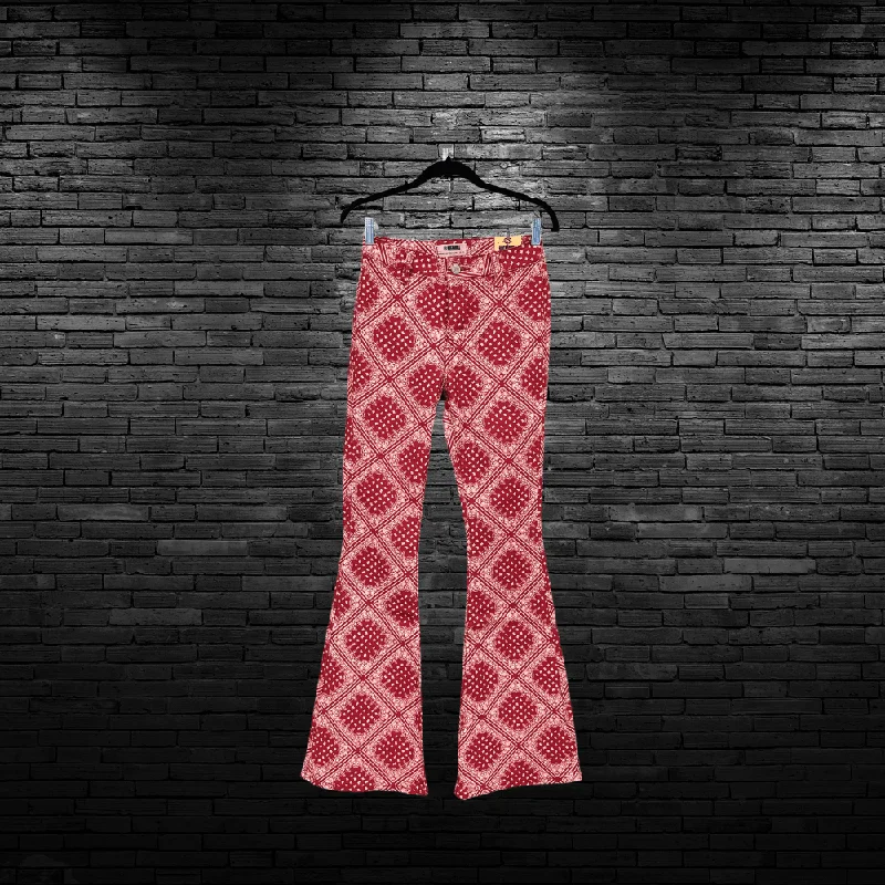 Design Trend Rock & Roll Denim Red Bandana Flare Jeans