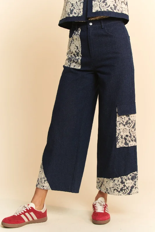Urban Comfort Lace Applique Wide Leg Jeans